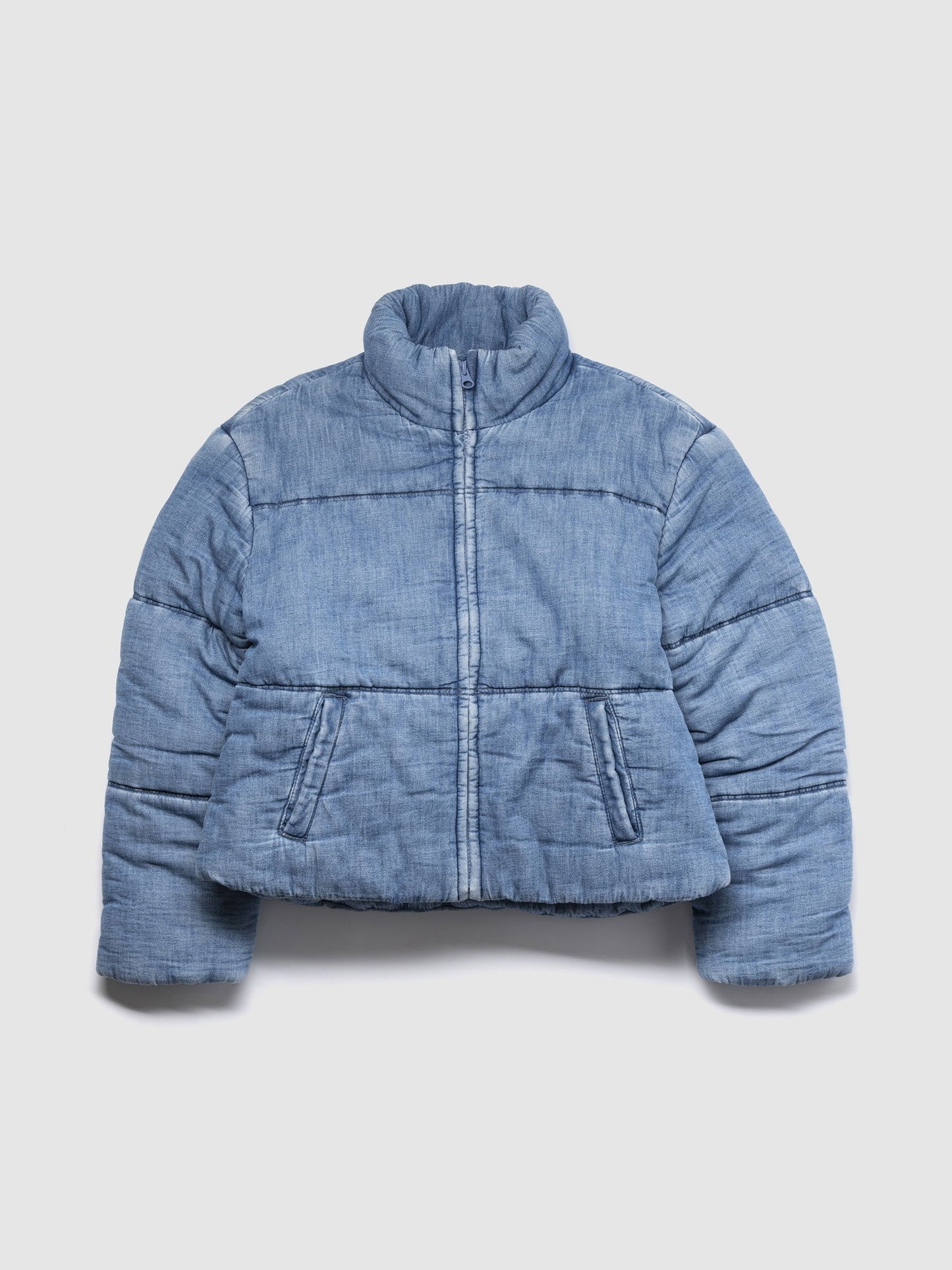 Açık Mavi Relaxed Denim Puffer Şişme Ceket
