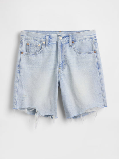 Açık Mavi Mid Rise Loose Denim Bermuda Şort