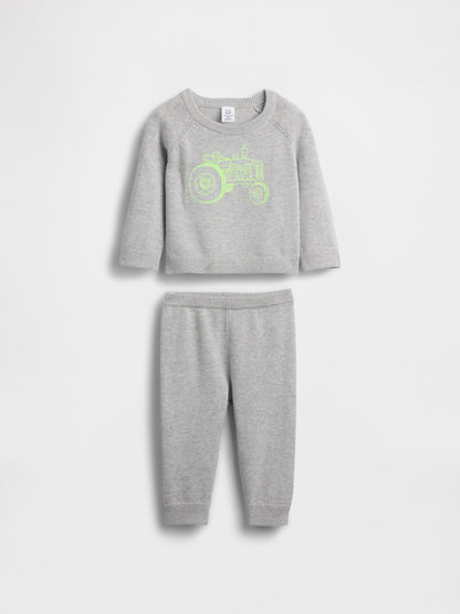 Gri Grafik Sweatshirt Eşofman Seti