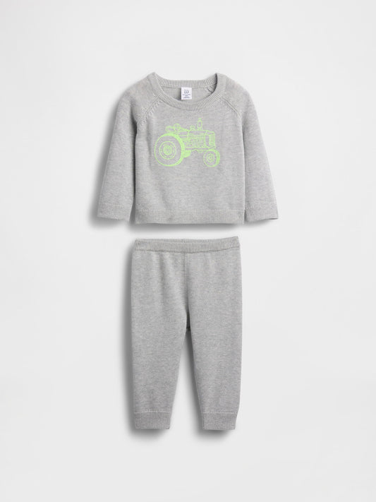 Gri Grafik Sweatshirt Eşofman Seti