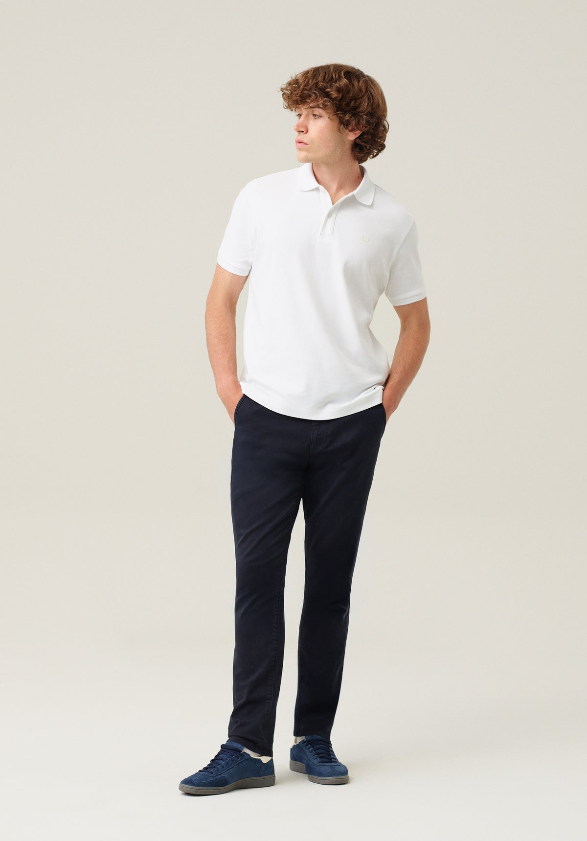 Slim Fit Orta Bel Düz Paça Erkek Lacivert Düğmeli Pantolon