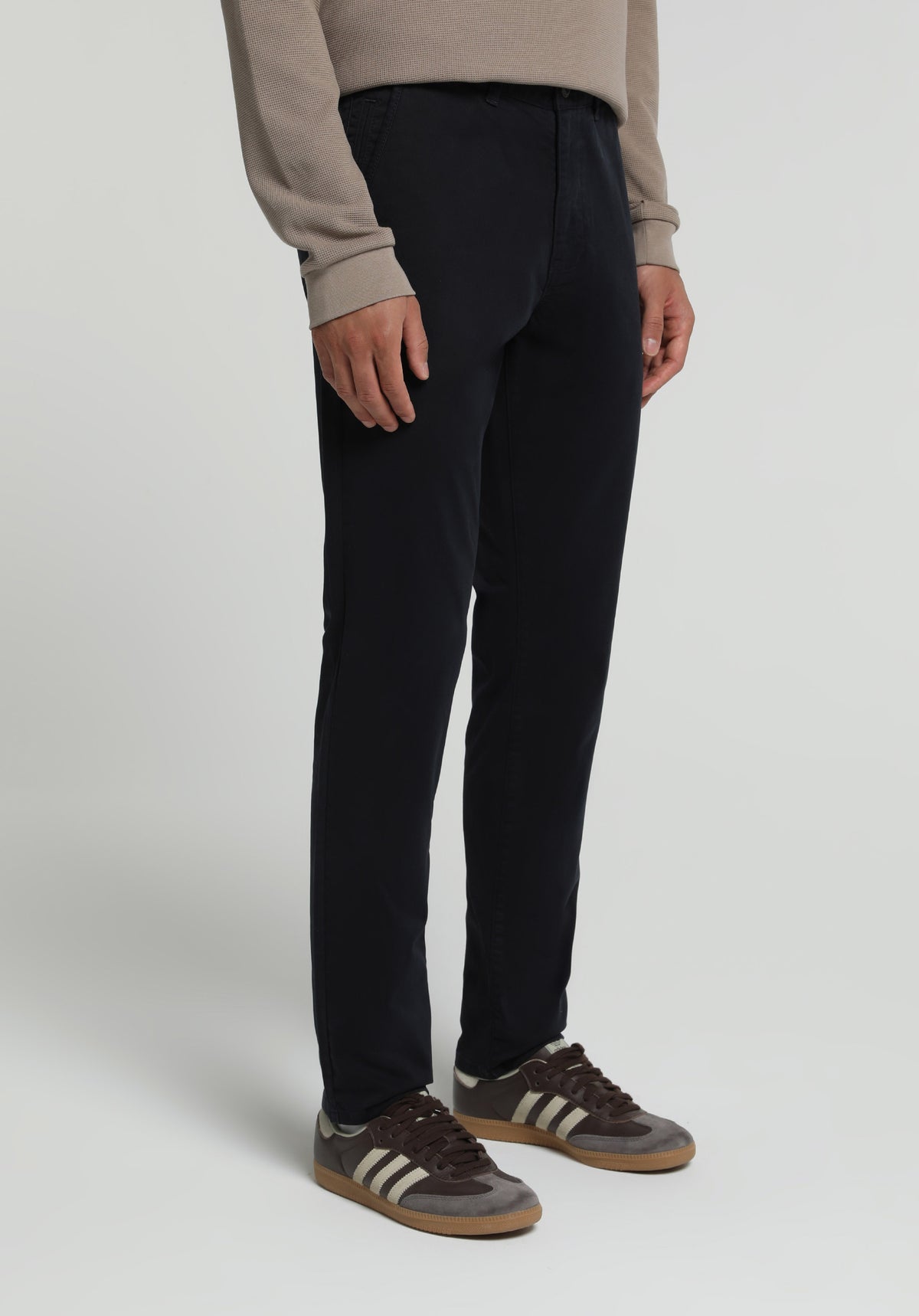 Slim Fit Orta Bel Düz Paça Erkek Lacivert Düğmeli Pantolon