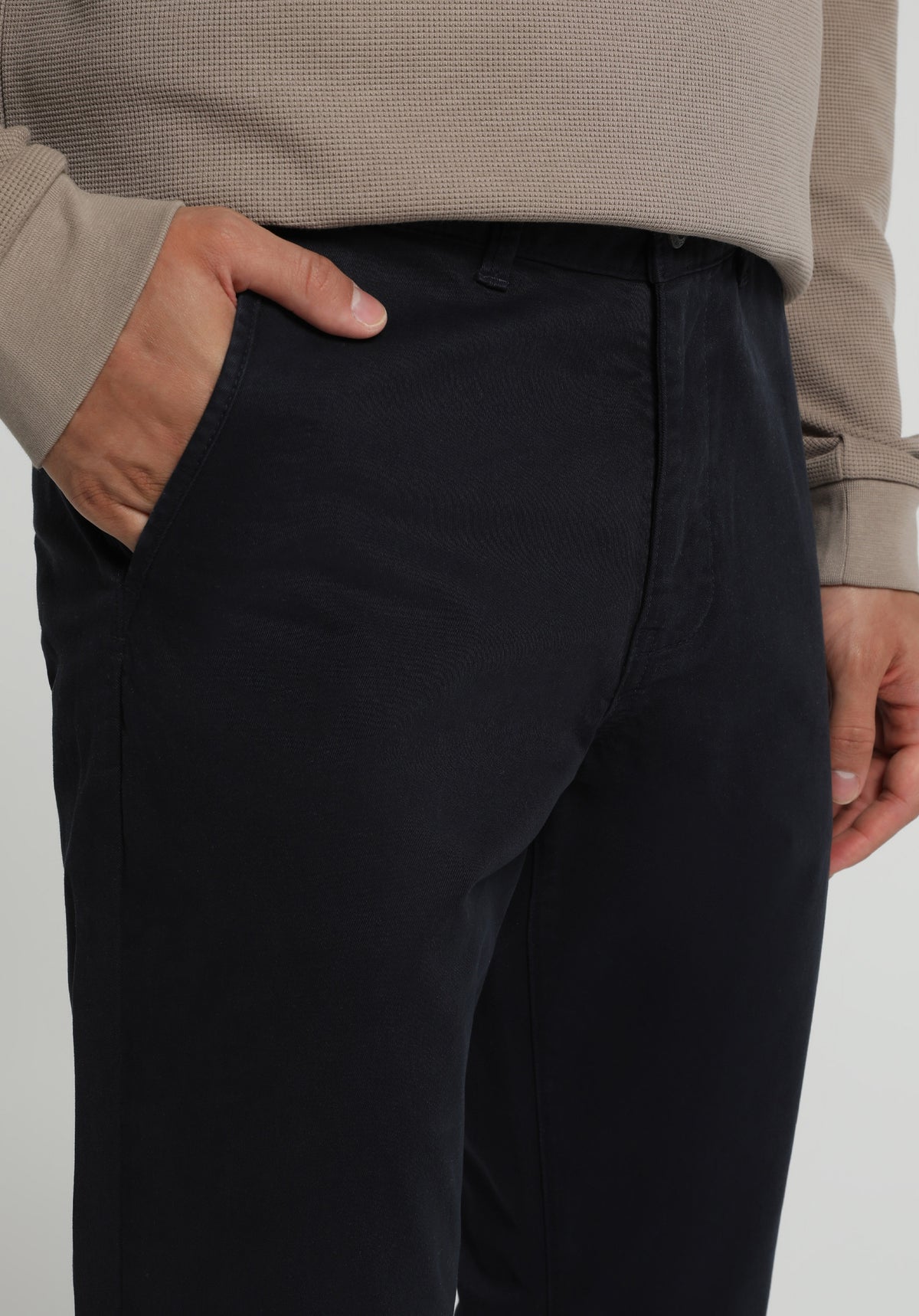 Slim Fit Orta Bel Düz Paça Erkek Lacivert Düğmeli Pantolon