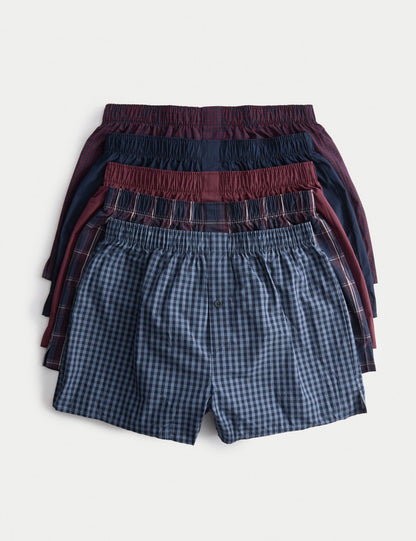 5'li Saf Pamuklu Kareli Dokuma Boxer Seti