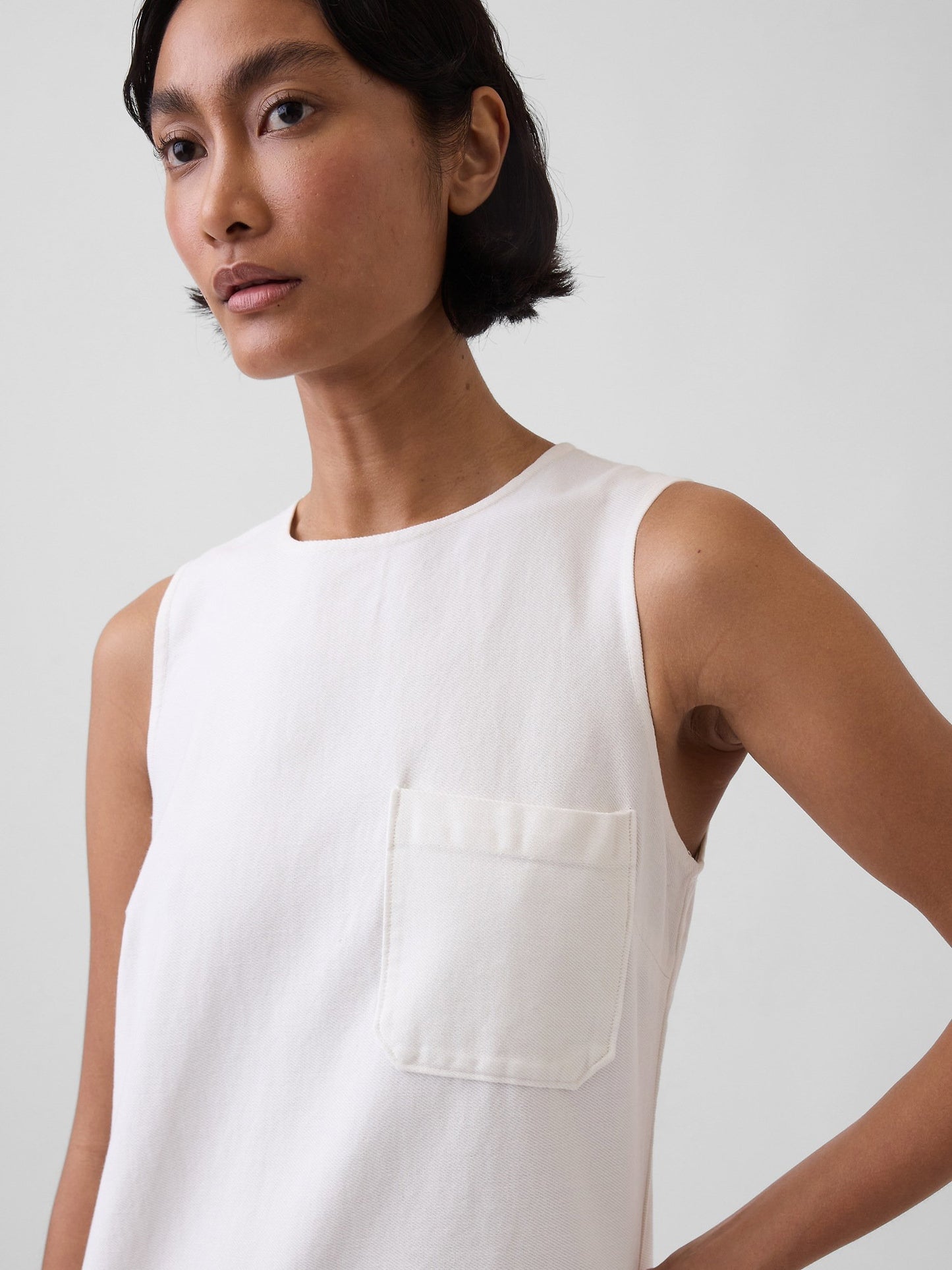 Beyaz Eyelet Hem Mini Shift Elbise