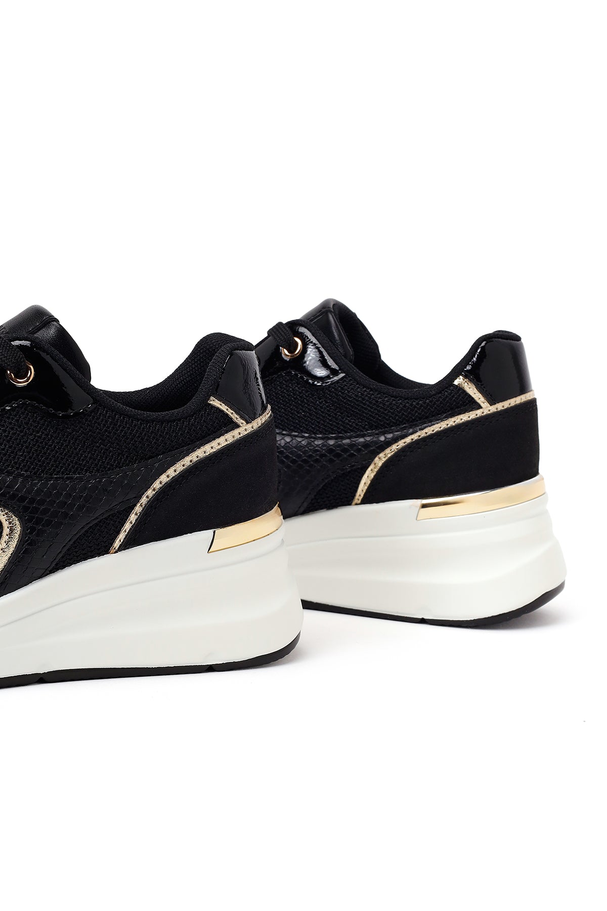 Kadın Siyah Bağcıklı Dolgu Topuklu Sneaker