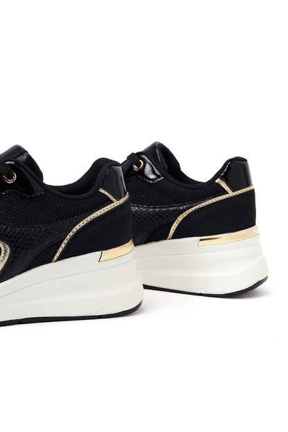 Kadın Siyah Bağcıklı Dolgu Topuklu Sneaker