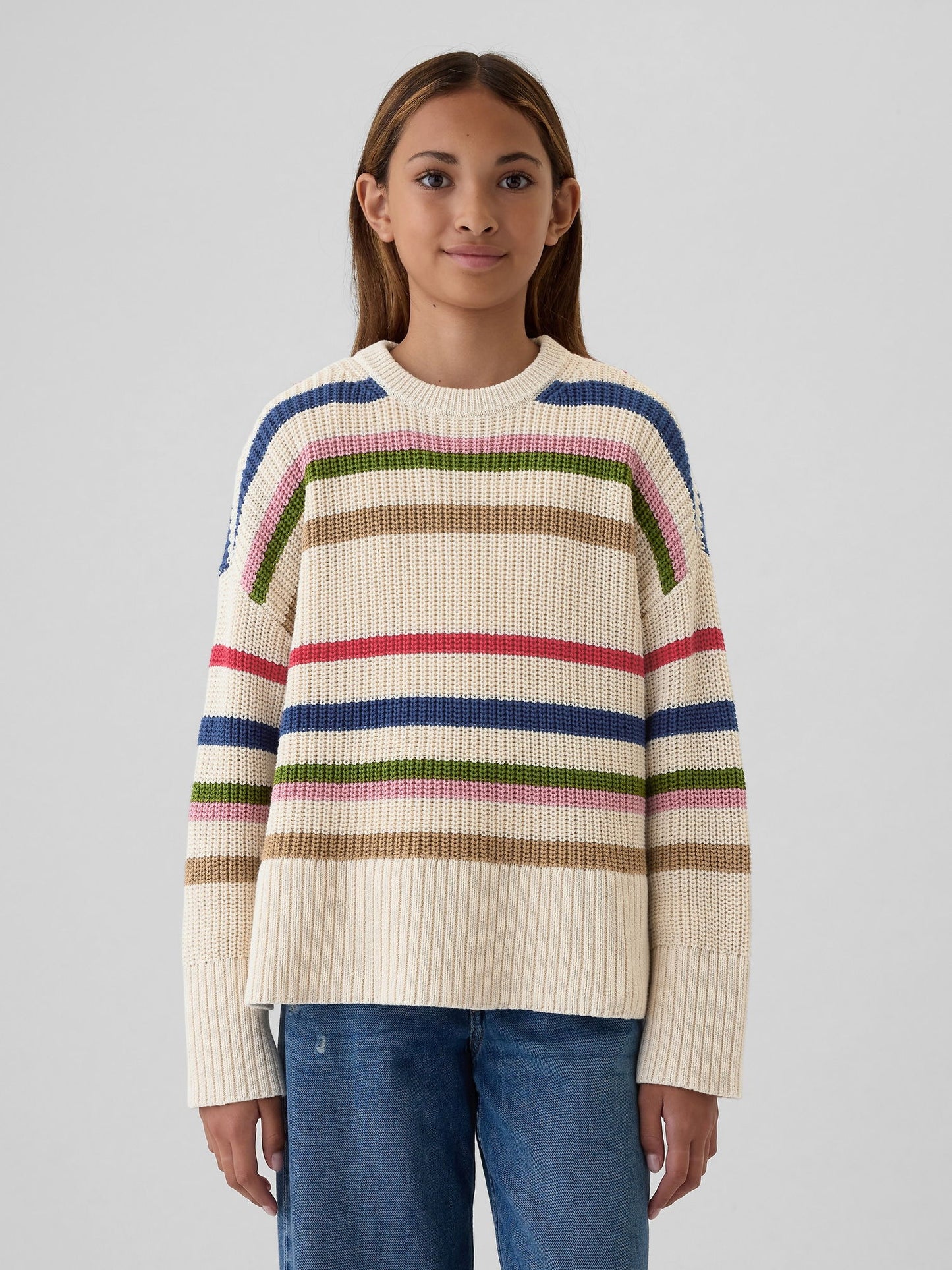 Çok Renkli Çizgili Oversize Kazak