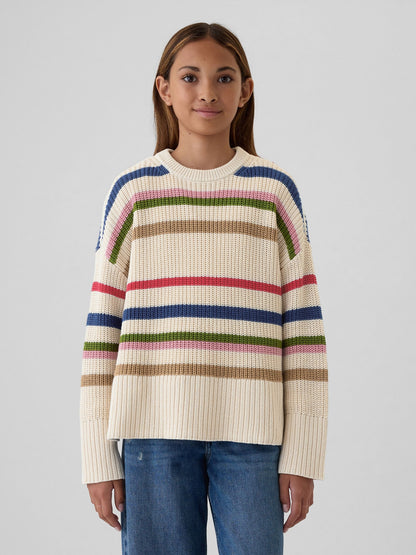 Çok Renkli Çizgili Oversize Kazak