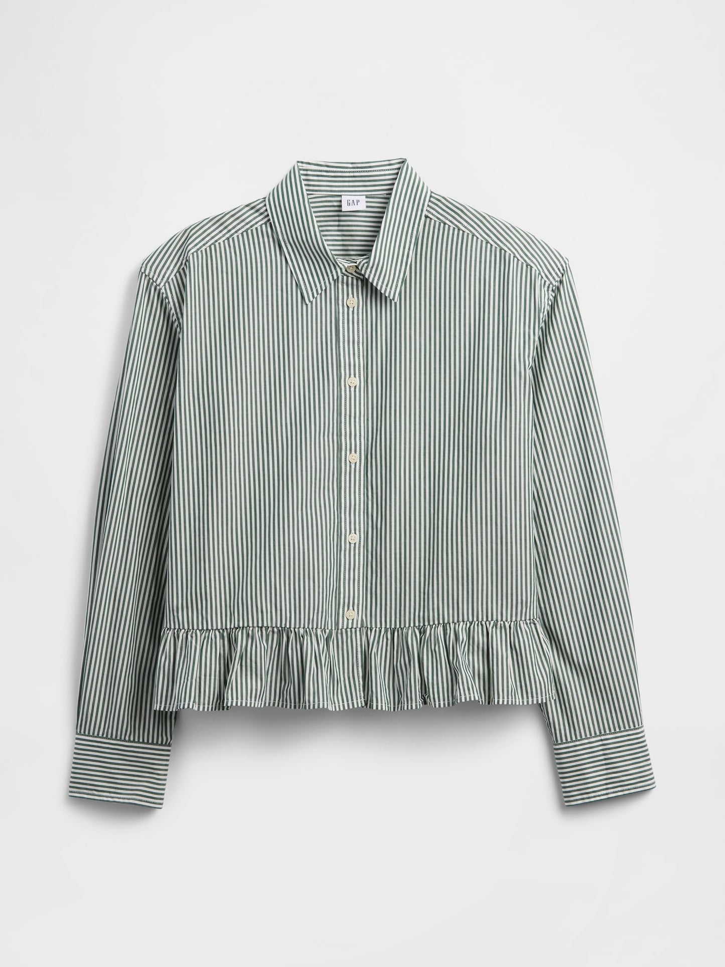 Yeşil Relaxed Cropped Poplin Peplum Gömlek