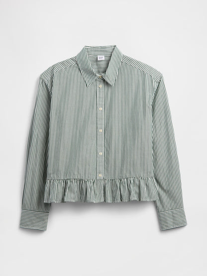 Yeşil Relaxed Cropped Poplin Peplum Gömlek