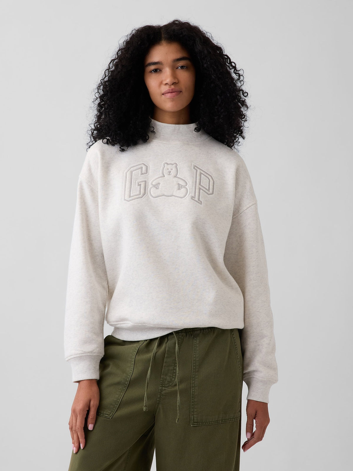 Açık Gri Vintagesoft Oversized Mockneck Logo Sweatshirt
