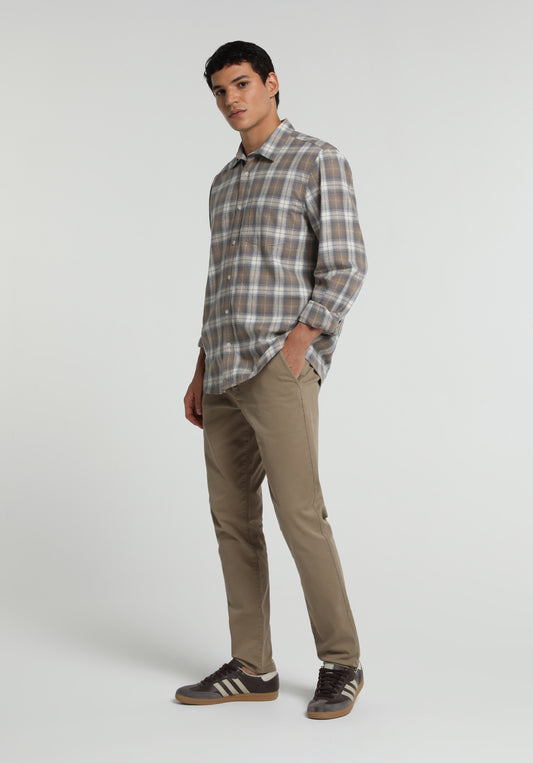 Slim Fit Orta Bel Düz Paça Erkek Bej Astarsız Pantolon