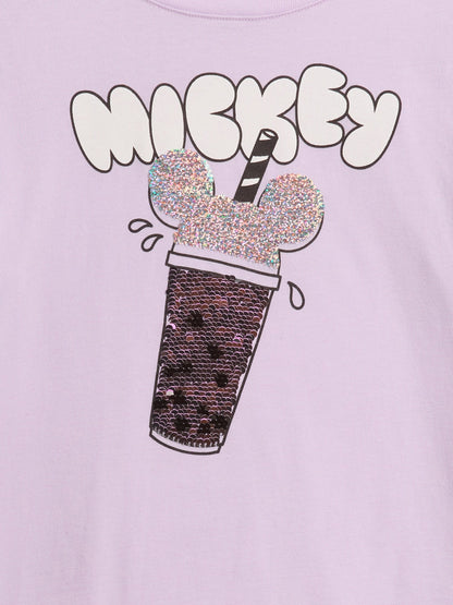 Lila Disney Oversized Flippy Sequins Grafik Baskılı T-shirt