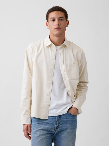 Bej Relaxed Crop Straight-hem Oxford Gömlek