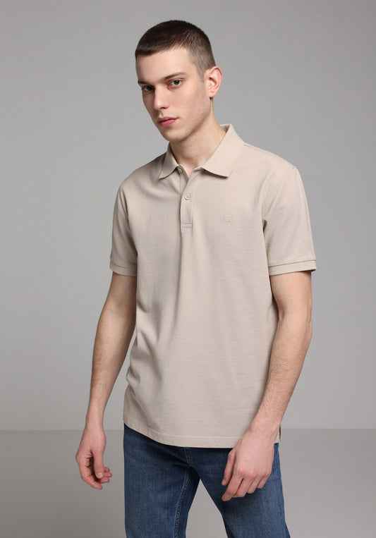 Regular Fit Polo Yaka Düz Örme Erkek Bej Kısa Kol Tişört