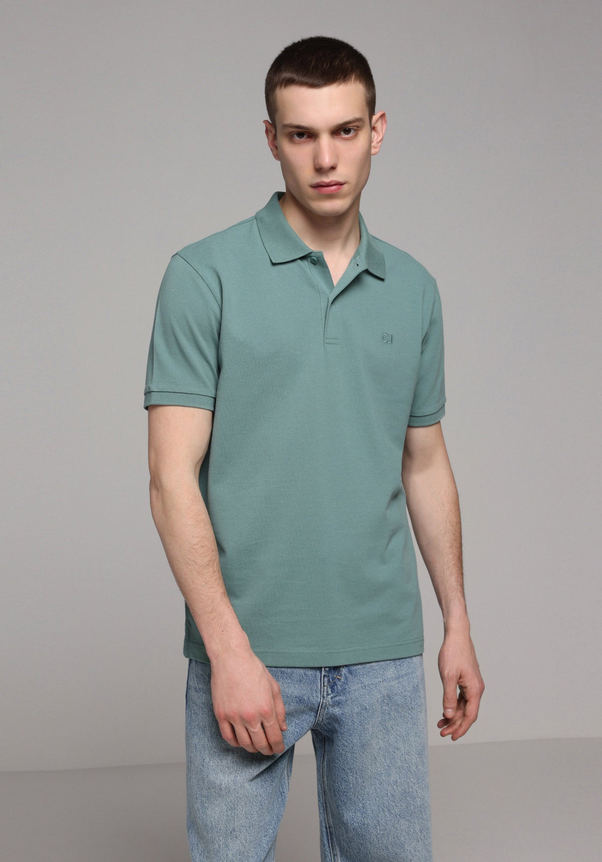 Regular Fit Polo Yaka Düz Erkek Yeşil Cepsiz Kısa Kol Tişört
