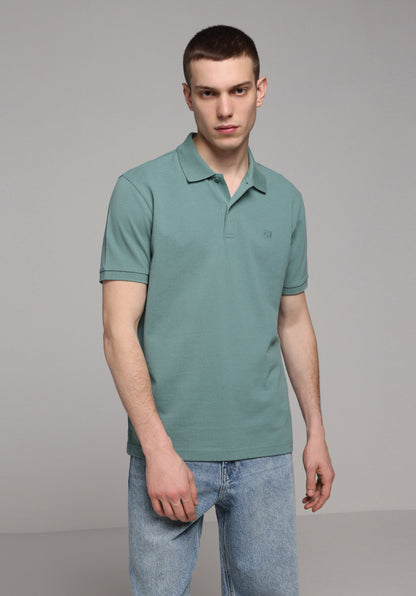Regular Fit Polo Yaka Düz Erkek Yeşil Cepsiz Kısa Kol Tişört