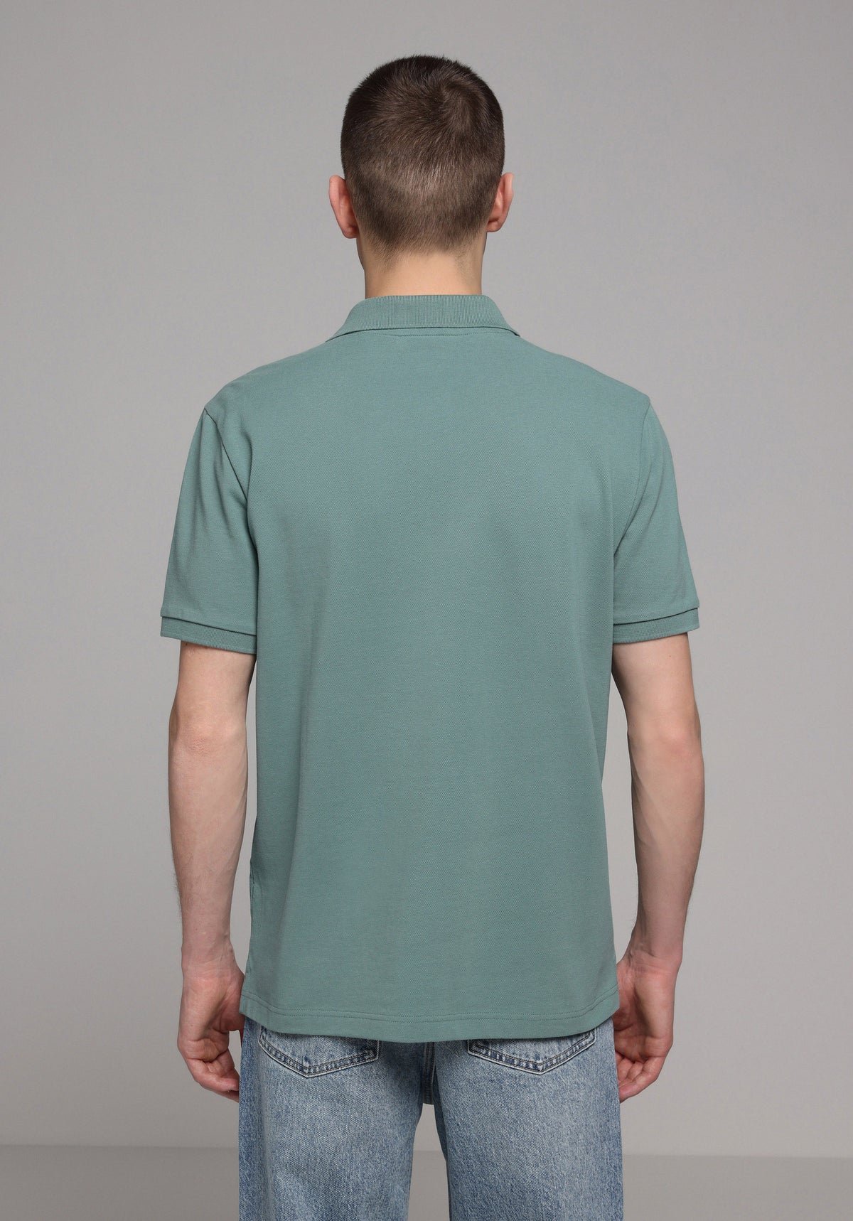 Regular Fit Polo Yaka Düz Erkek Yeşil Cepsiz Kısa Kol Tişört