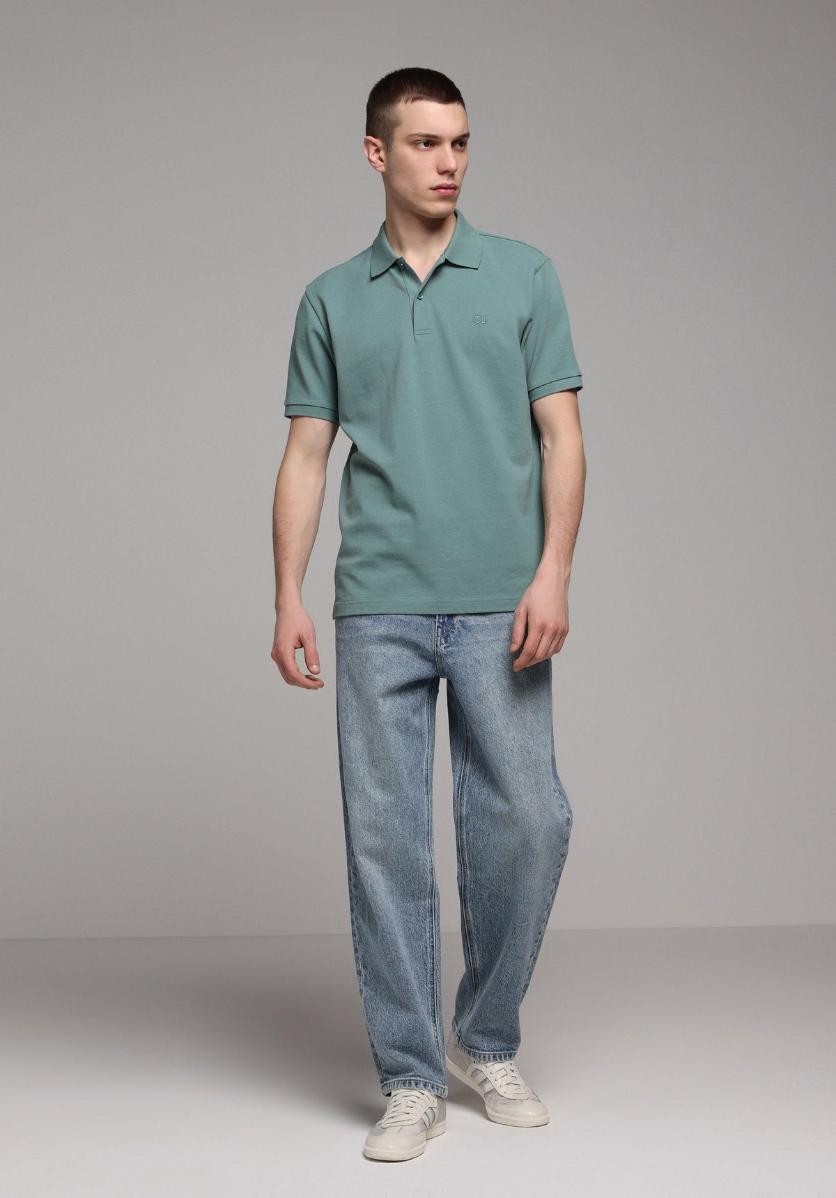 Regular Fit Polo Yaka Düz Erkek Yeşil Cepsiz Kısa Kol Tişört