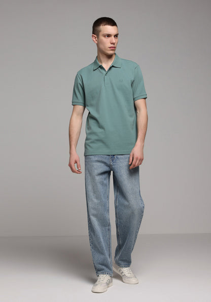 Regular Fit Polo Yaka Düz Erkek Yeşil Cepsiz Kısa Kol Tişört