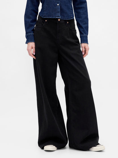 Siyah Mid Rise Ultrasoft Extra Baggy Jean Pantolon