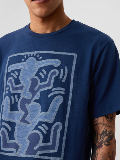 Koyu Mavi Gap × Keith Haring Grafikli T-shirt