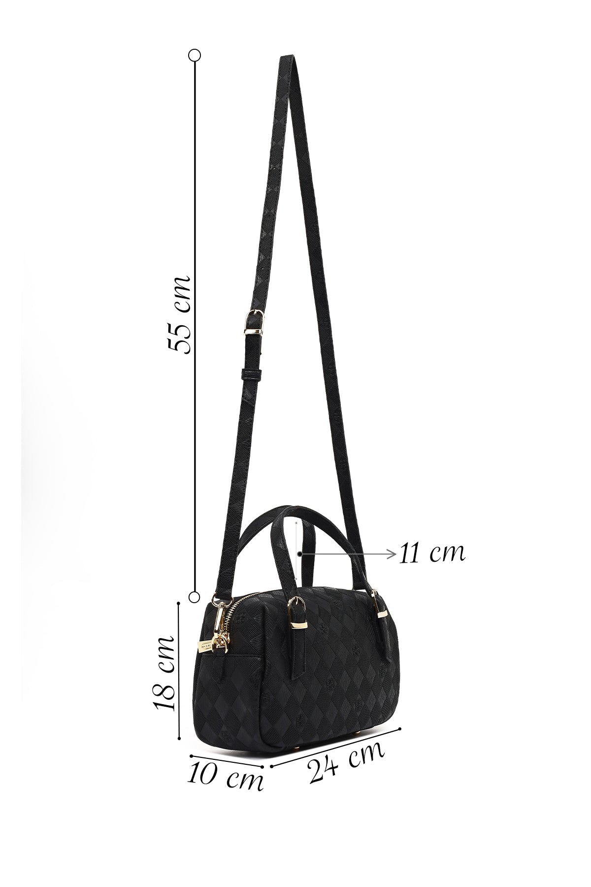 Kadın Siyah Uzun Askılı Baskılı Çapraz Çanta
