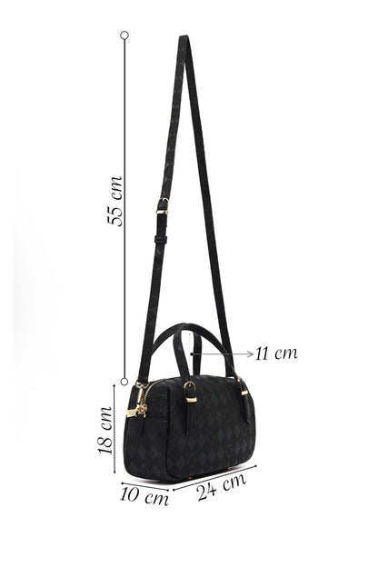 Kadın Siyah Uzun Askılı Baskılı Çapraz Çanta