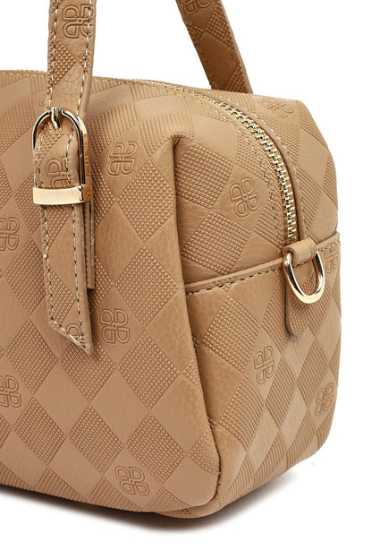 Kadın Bej Uzun Askılı Baskılı Çapraz Çanta