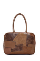 Kadın Kahverengi Uzun Askılı Desenli Kol Çantası