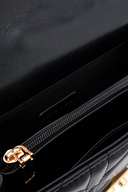Kadın Siyah Uzun Askılı Mini Kapitone Çapraz Çanta