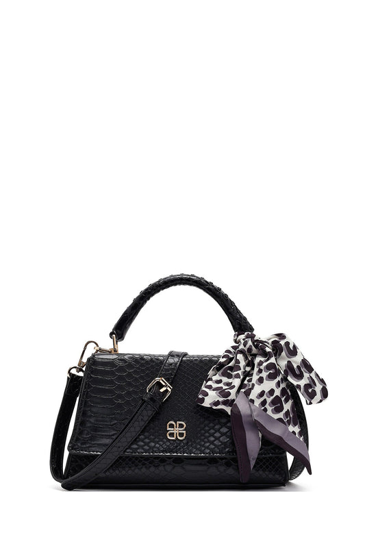 Kadın Siyah Uzun Askılı Kroko Desenli Klasik Kol Çantası
