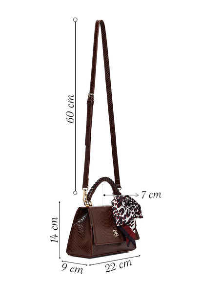 Kadın Kahverengi Uzun Askılı Kroko Desenli Klasik Kol Çantası