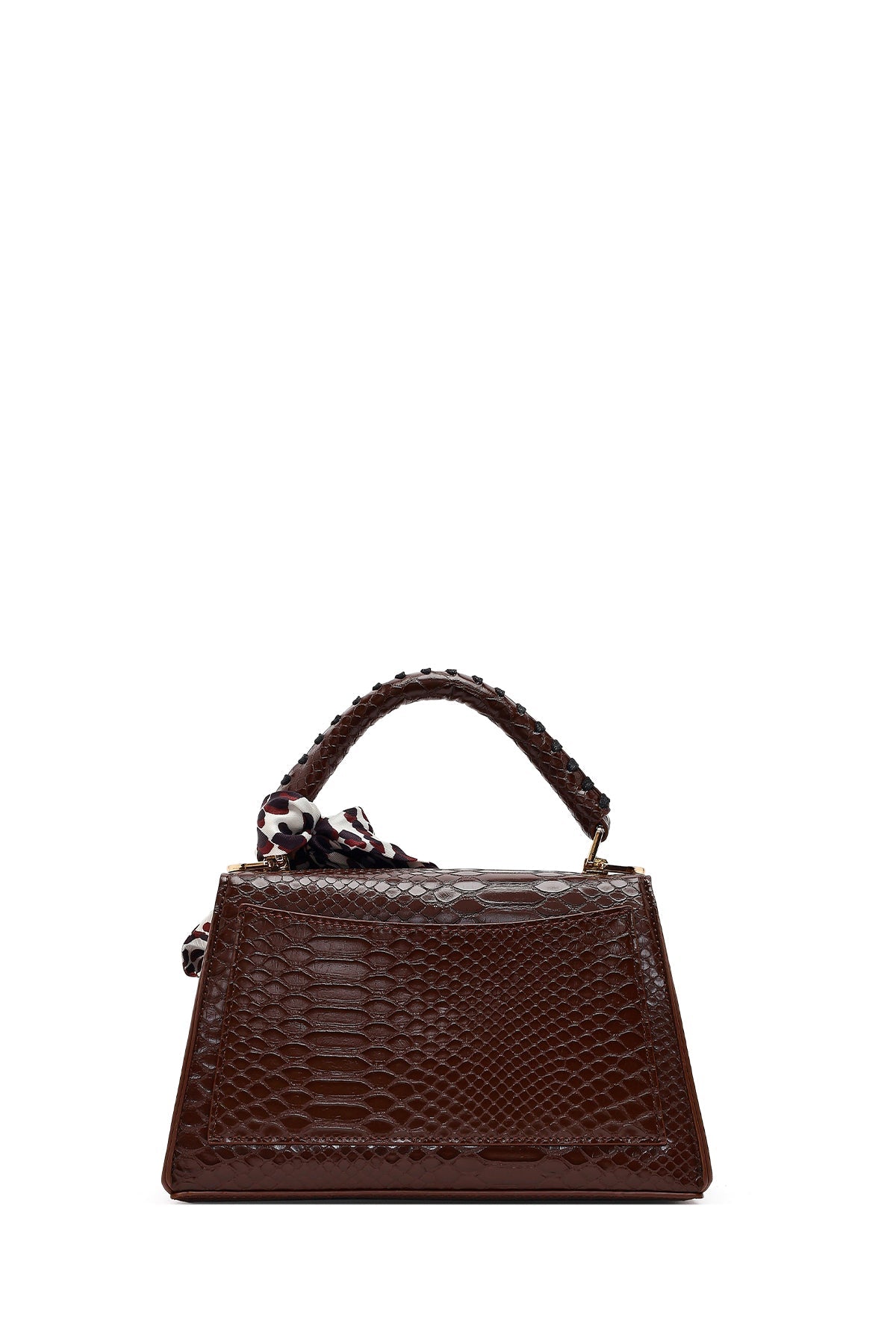 Kadın Kahverengi Uzun Askılı Kroko Desenli Klasik Kol Çantası
