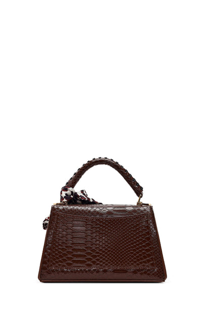 Kadın Kahverengi Uzun Askılı Kroko Desenli Klasik Kol Çantası