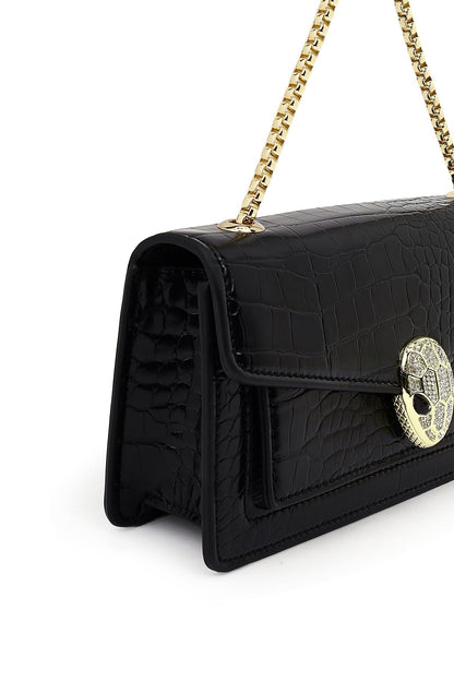 Kadın Siyah Uzun Zincir Askılı Rugan Mini Klasik Abiye Omuz Çantası