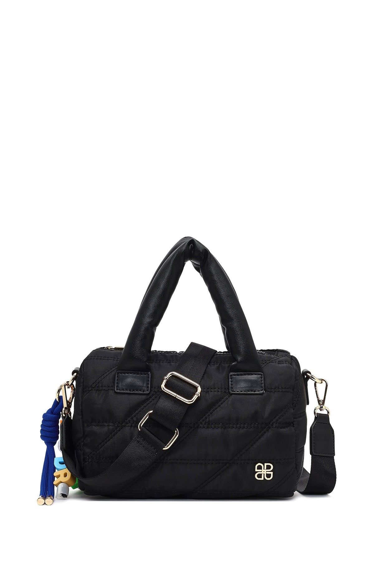 Kadın Siyah Uzun Askılı Charmlı Kumaş Kol Çantası