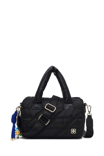 Kadın Siyah Uzun Askılı Charmlı Kumaş Kol Çantası