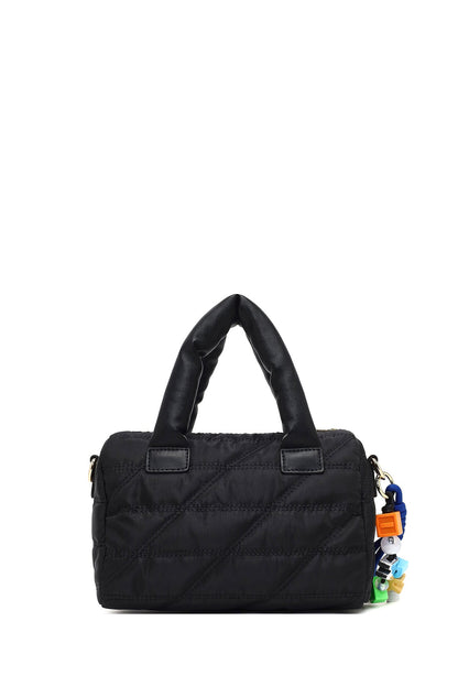 Kadın Siyah Uzun Askılı Charmlı Kumaş Kol Çantası