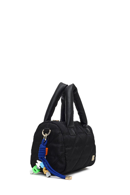 Kadın Siyah Uzun Askılı Charmlı Kumaş Kol Çantası