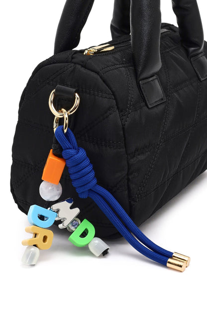 Kadın Siyah Uzun Askılı Charmlı Kumaş Kol Çantası