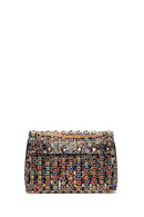 Kadın Çok Renkli Uzun Zincir Askılı Taşlı Abiye Omuz Çantası