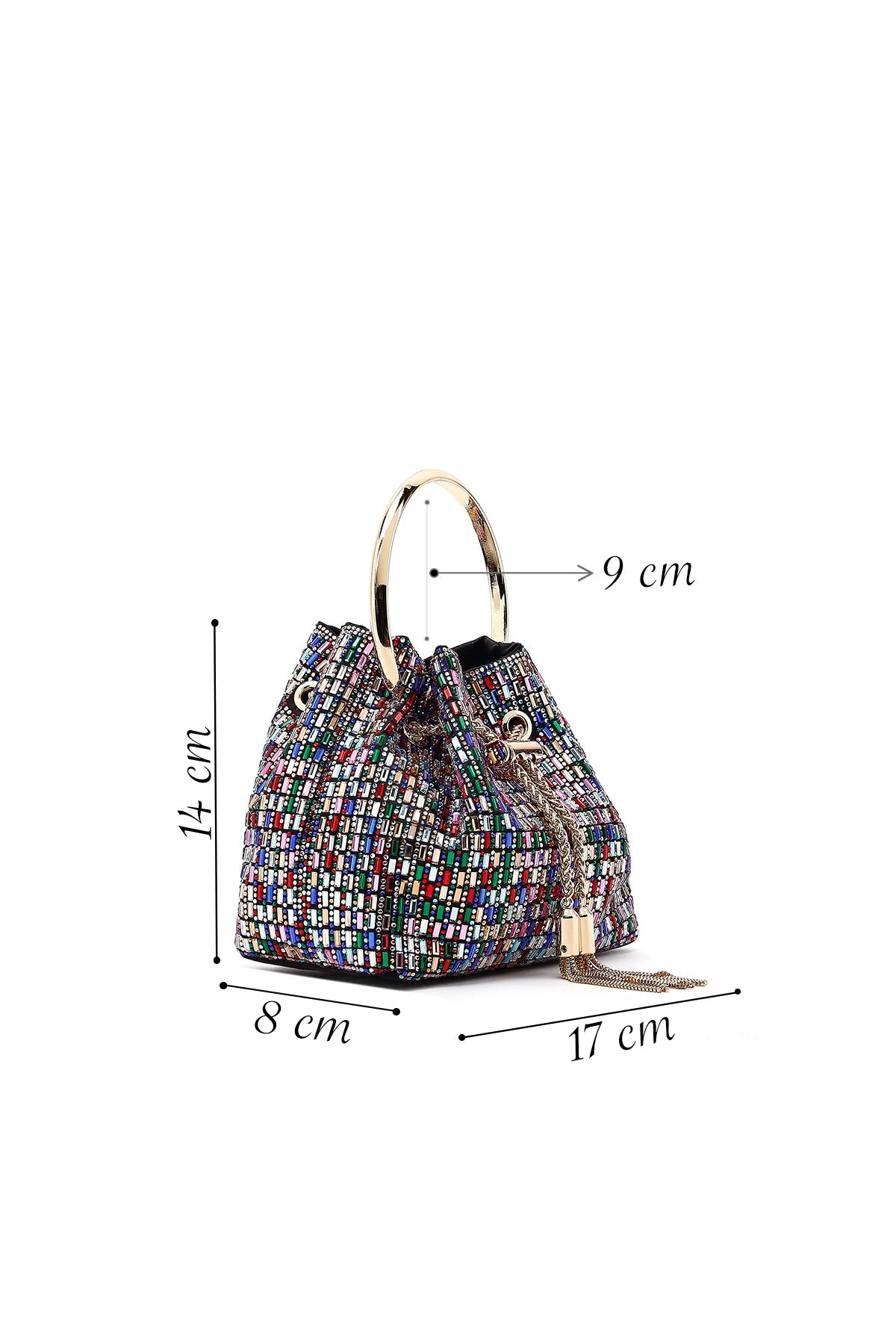 Kadın Çok Renkli Taşlı Mini Abiye Kol Çantası
