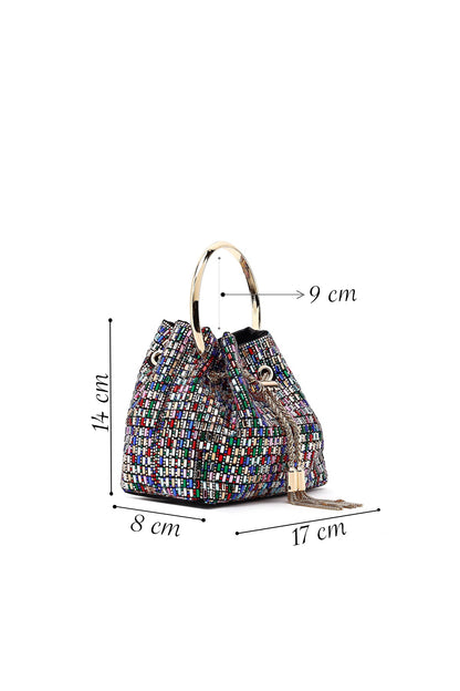 Kadın Çok Renkli Taşlı Mini Abiye Kol Çantası