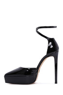 Kadın Siyah Bilekten Tokalı Platform Yüksek Topuklu Rugan Deri Ayakkabı