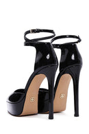 Kadın Siyah Bilekten Tokalı Platform Yüksek Topuklu Rugan Deri Ayakkabı