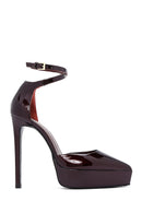 Kadın Bordo Bilekten Tokalı Platform Yüksek Topuklu Rugan Deri Ayakkabı