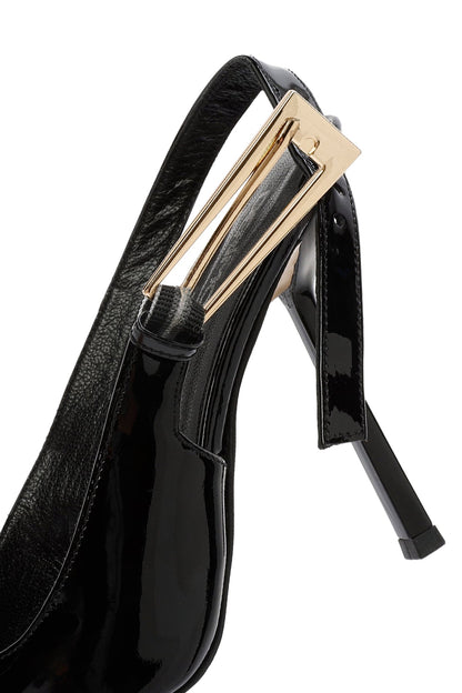 Kadın Siyah Arkası Açık Yüksek Ince Topuklu Rugan Deri Ayakkabı