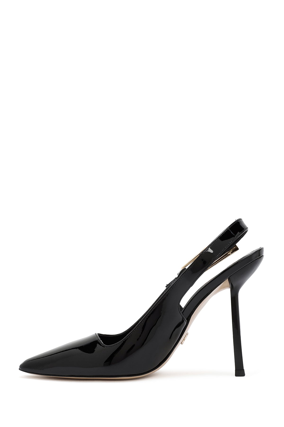 Kadın Siyah Arkası Açık Yüksek Ince Topuklu Rugan Deri Ayakkabı